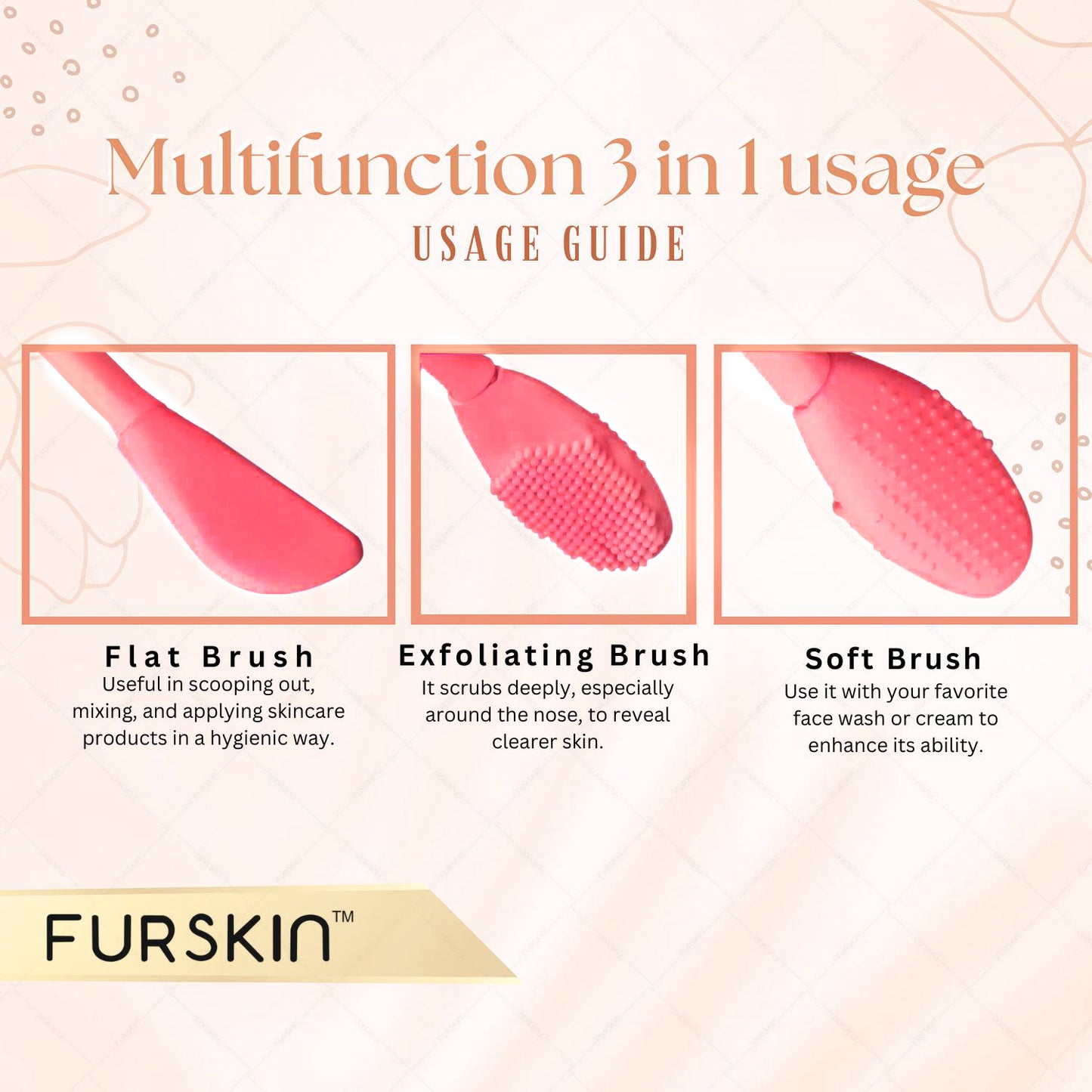 Furskin 3-in-1 Face & Lip Cleansing Brush | Ultra-Hygienic Soft Silicone Bristles for Gentle Exfoliation | Facial Mud, Clay & Charcoal Mask Applicator [Mint Green]