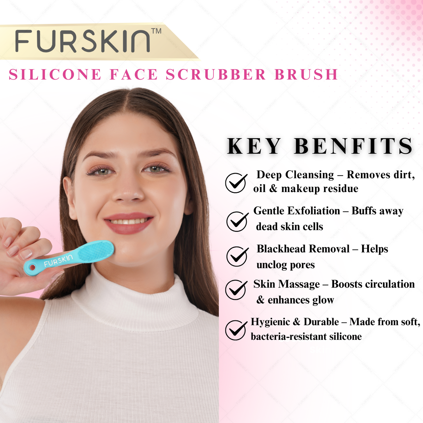 Furskin Silicone Face Scrubber – Facial Cleansing Brush for Gentle & Effective Cleaning, Blackhead Removal, Pore Cleansing & Skin Massage [Blue]