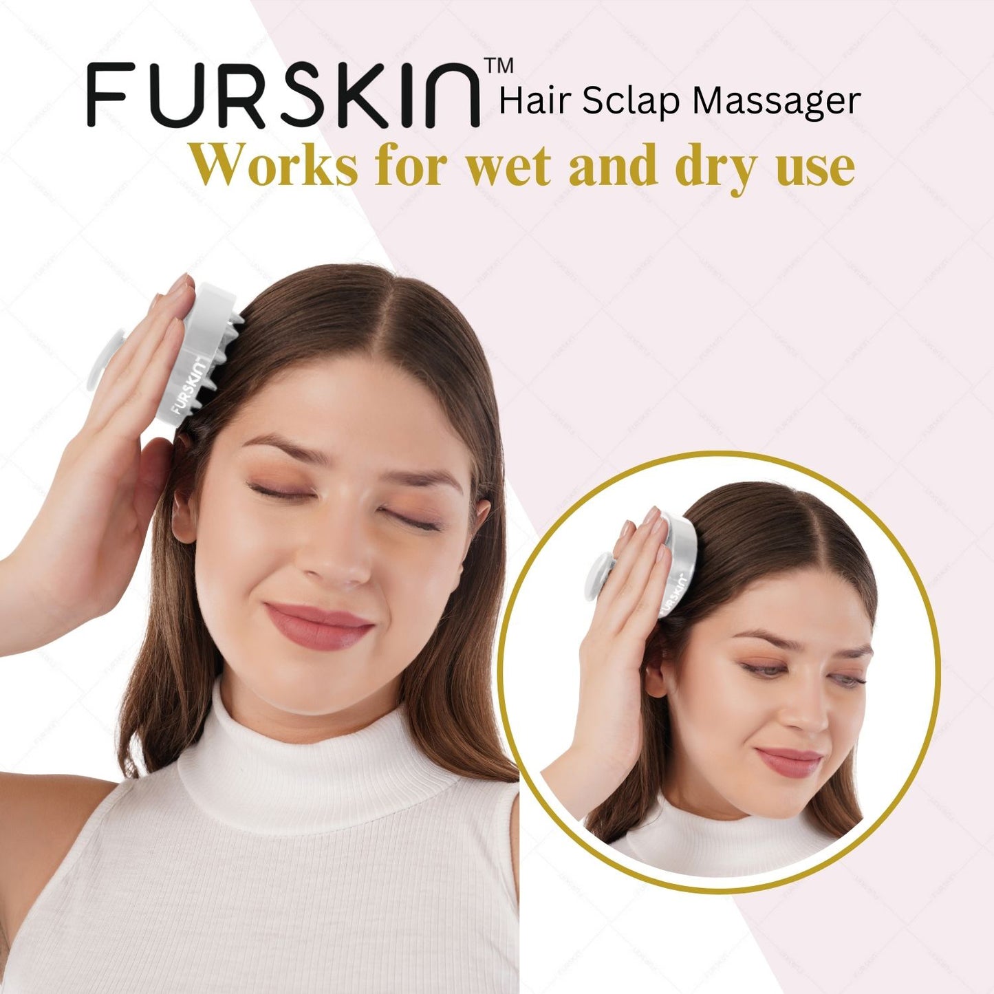 Furskin Soft Bristles Scalp Massager for Hair Growth – Head & Hair Massager, Manual Shampoo Brush for Exfoliating & Scalp Care. [ Marble White ]