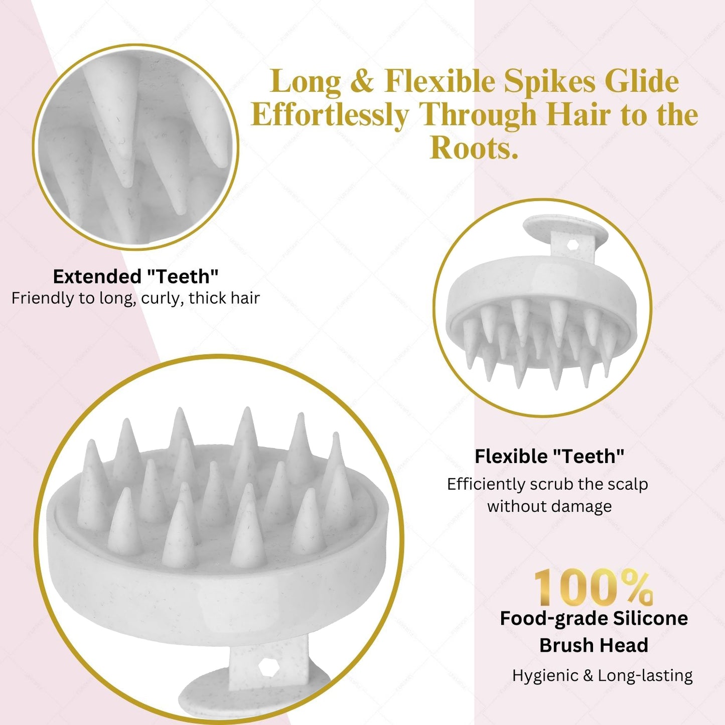 Furskin Soft Bristles Scalp Massager for Hair Growth – Head & Hair Massager, Manual Shampoo Brush for Exfoliating & Scalp Care. [ Marble White ]