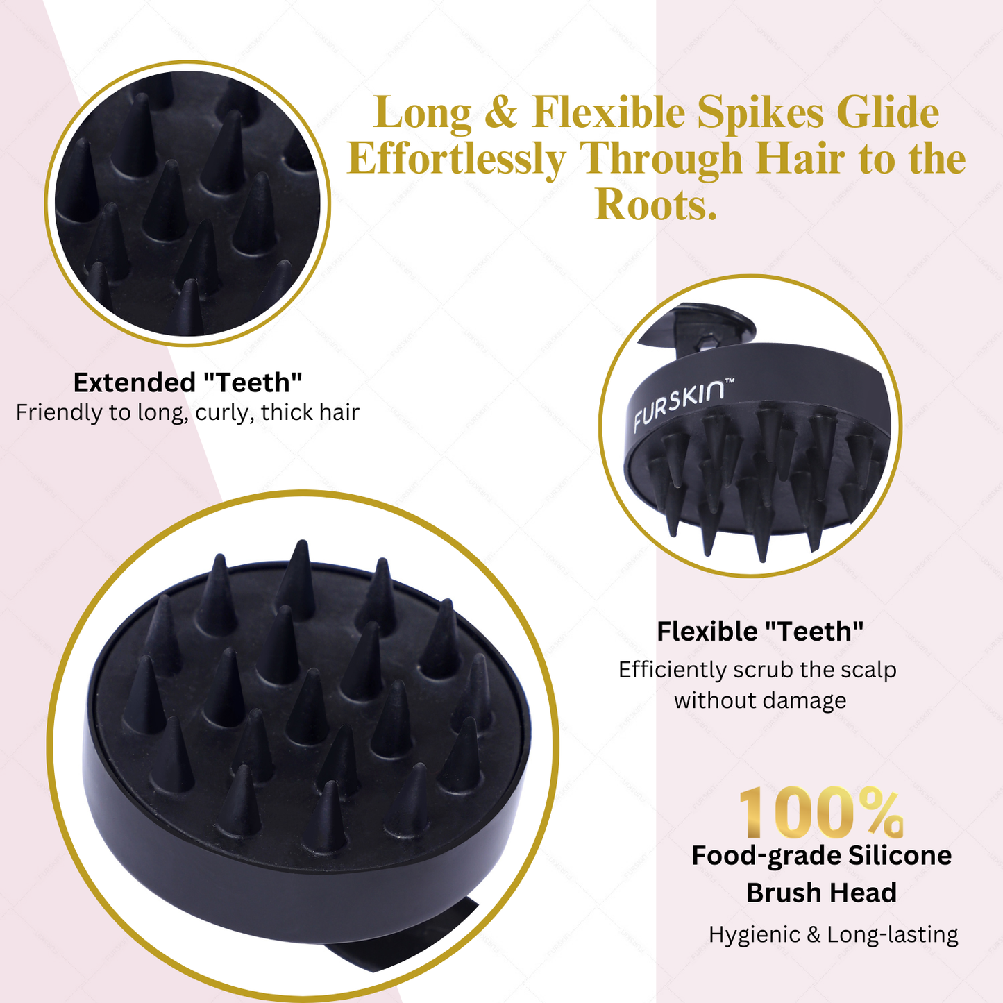 Furskin Soft Bristles Scalp Massager for Hair Growth – Head & Hair Massager, Manual Shampoo Brush for Exfoliating & Scalp Care. [ Black ]