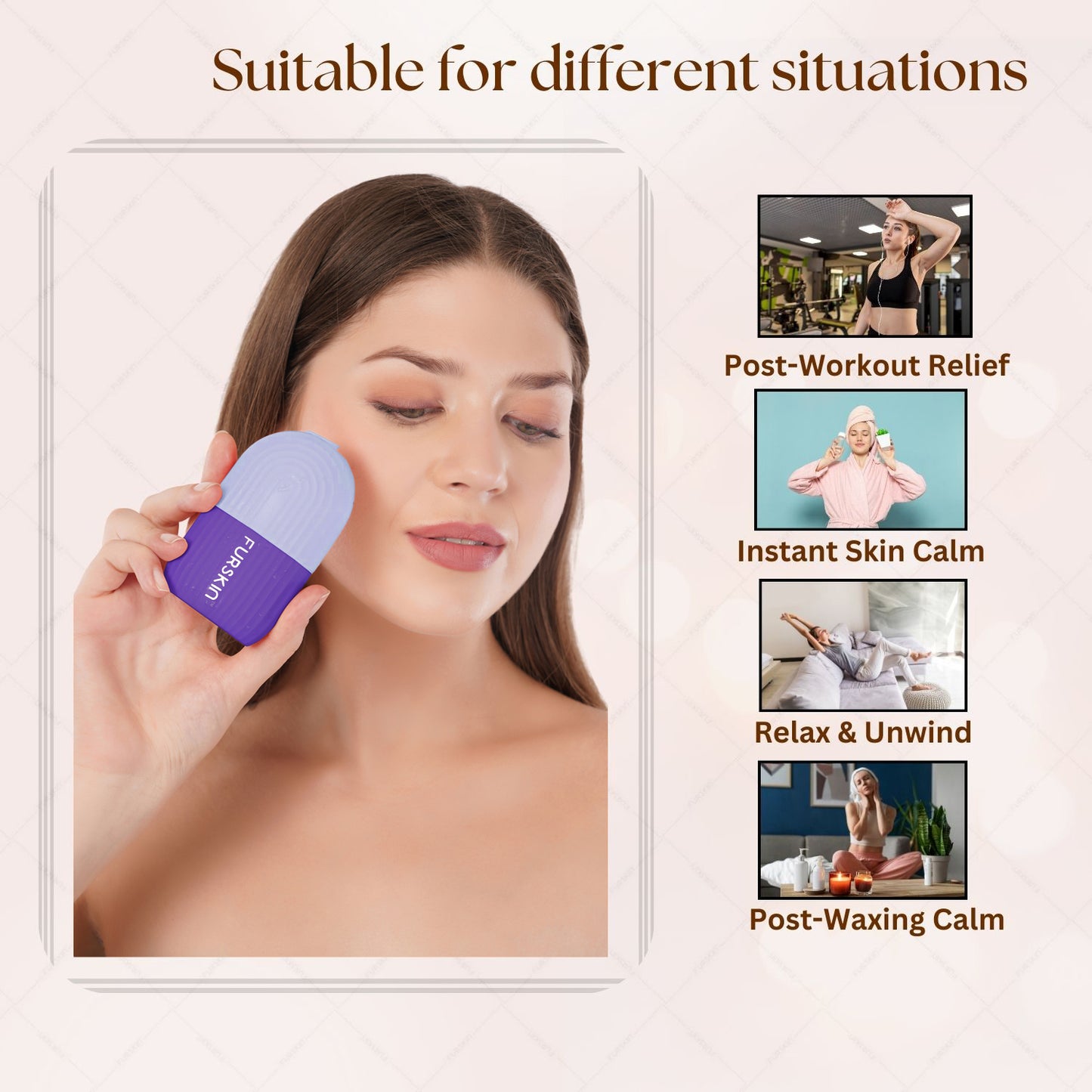Furskin Ice Roller for Face, Neck & Eyes| Reusable Silicone Facial Tool for Glowing & Tightened Skin, De-Puff Eye Area, Cryotherapy Face Massager [ Purple ]