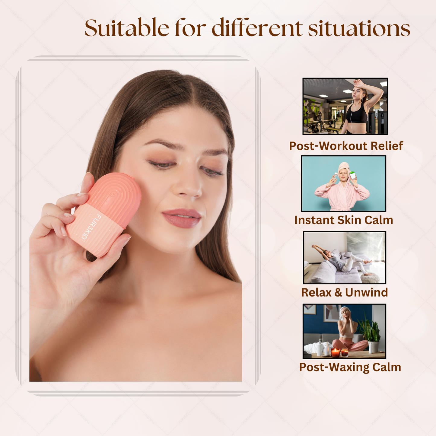 Furskin Ice Roller for Face, Neck & Eyes - Reusable Silicone Facial Tool for Glowing & Tightened Skin, De-Puff Eye Area, Cryotherapy Face Massager (Pink)
