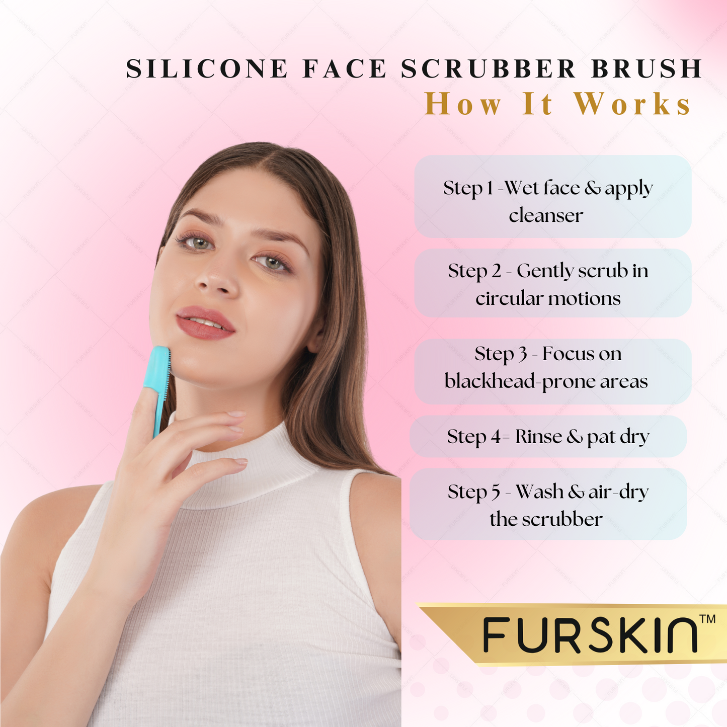 Furskin Silicone Face Scrubber – Facial Cleansing Brush for Gentle & Effective Cleaning, Blackhead Removal, Pore Cleansing & Skin Massage [Blue]