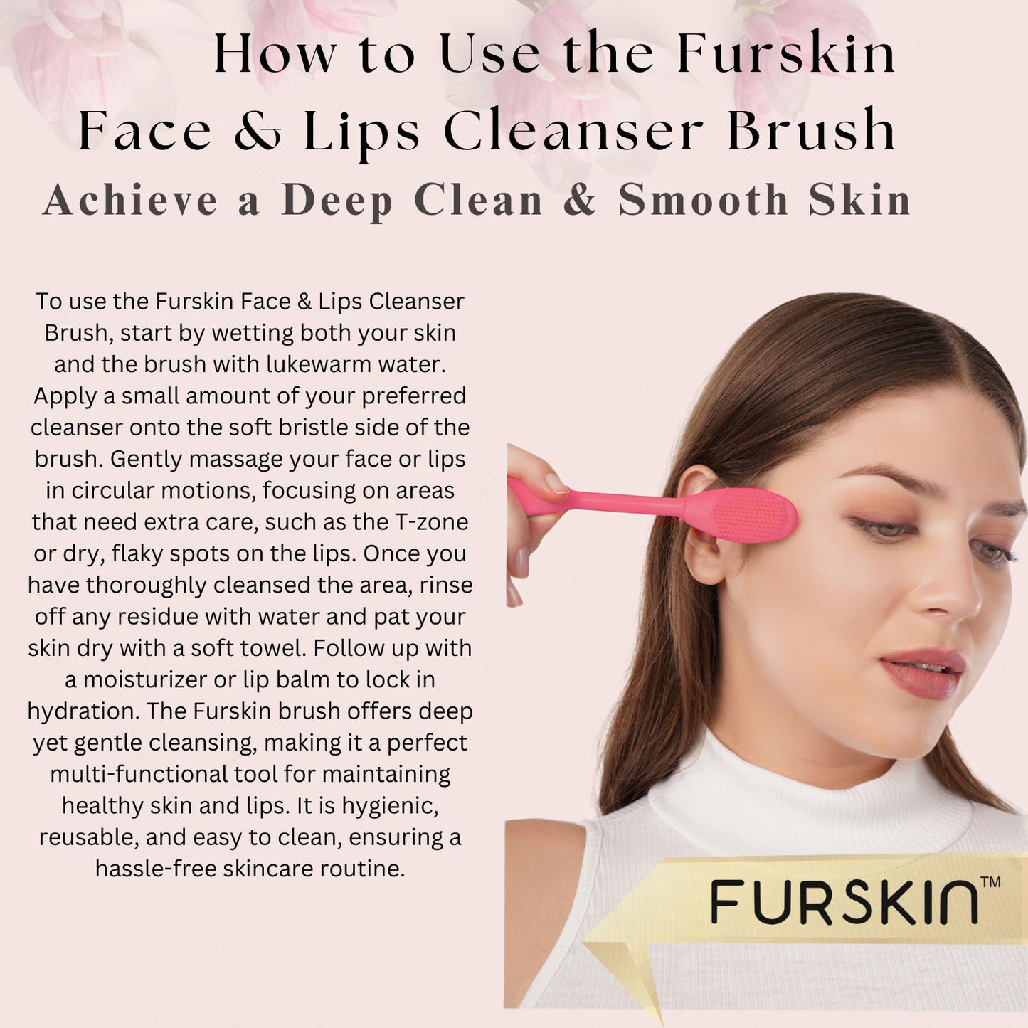 Furskin 3-in-1 Face & Lip Cleansing Brush | Ultra-Hygienic Soft Silicone Bristles for Gentle Exfoliation | Facial Mud, Clay & Charcoal Mask Applicator [Mint Green]