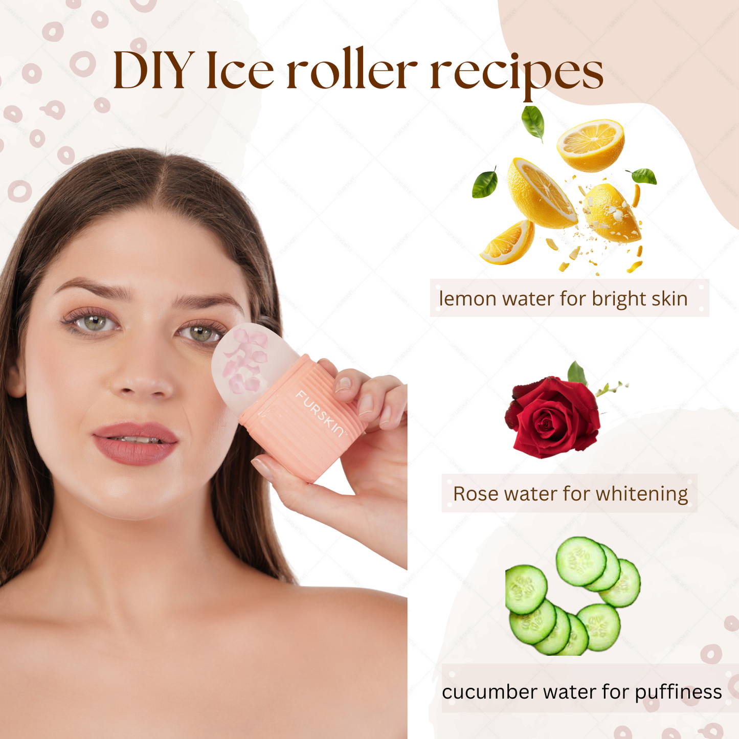 Furskin Ice Roller for Face, Neck & Eyes - Reusable Silicone Facial Tool for Glowing & Tightened Skin, De-Puff Eye Area, Cryotherapy Face Massager (Pink)