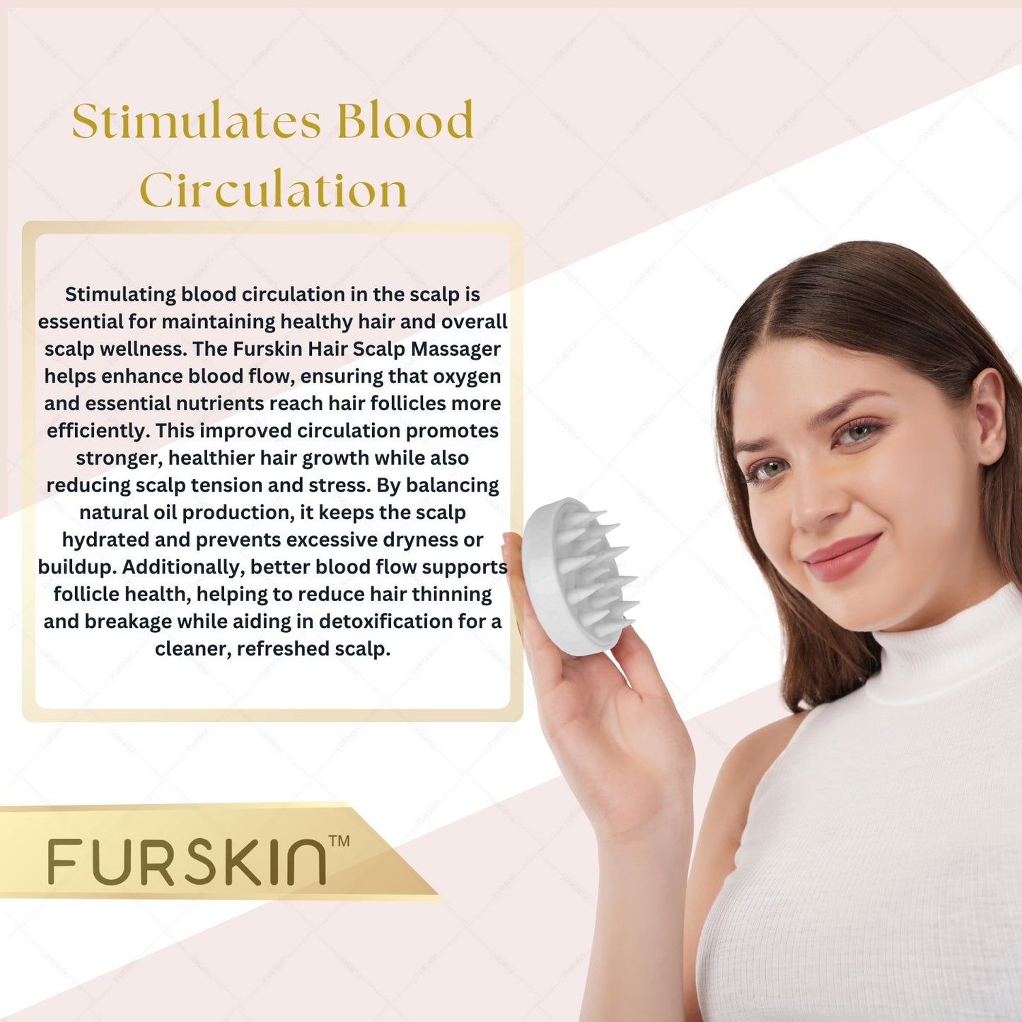 Furskin Soft Bristles Scalp Massager for Hair Growth – Head & Hair Massager, Manual Shampoo Brush for Exfoliating & Scalp Care. [ Marble White ]