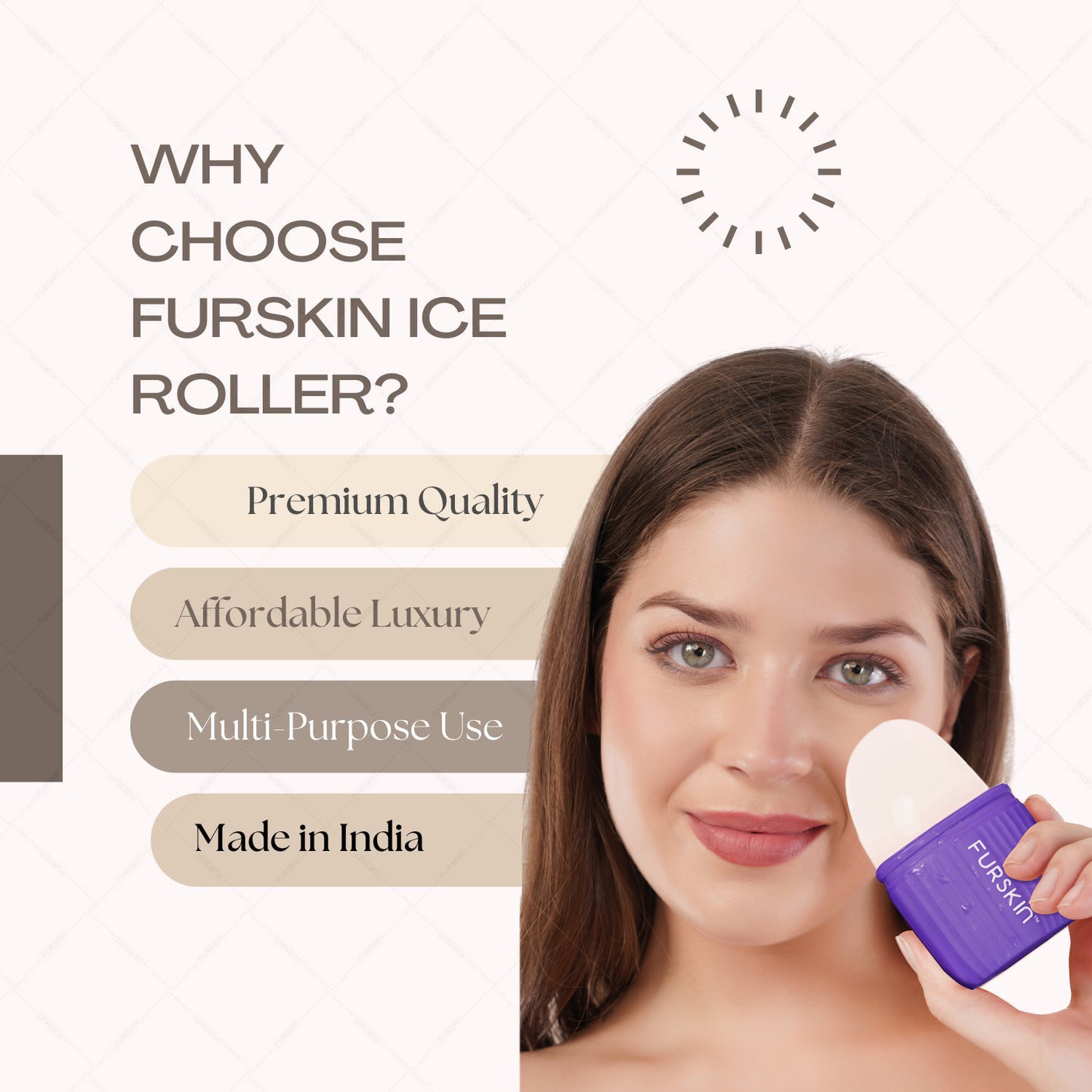 Furskin Ice Roller for Face, Neck & Eyes| Reusable Silicone Facial Tool for Glowing & Tightened Skin, De-Puff Eye Area, Cryotherapy Face Massager [ Purple ]
