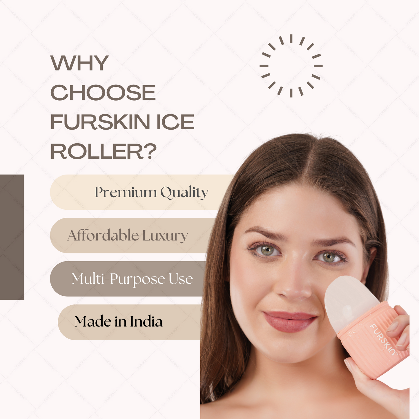 Furskin Ice Roller for Face, Neck & Eyes - Reusable Silicone Facial Tool for Glowing & Tightened Skin, De-Puff Eye Area, Cryotherapy Face Massager (Pink)