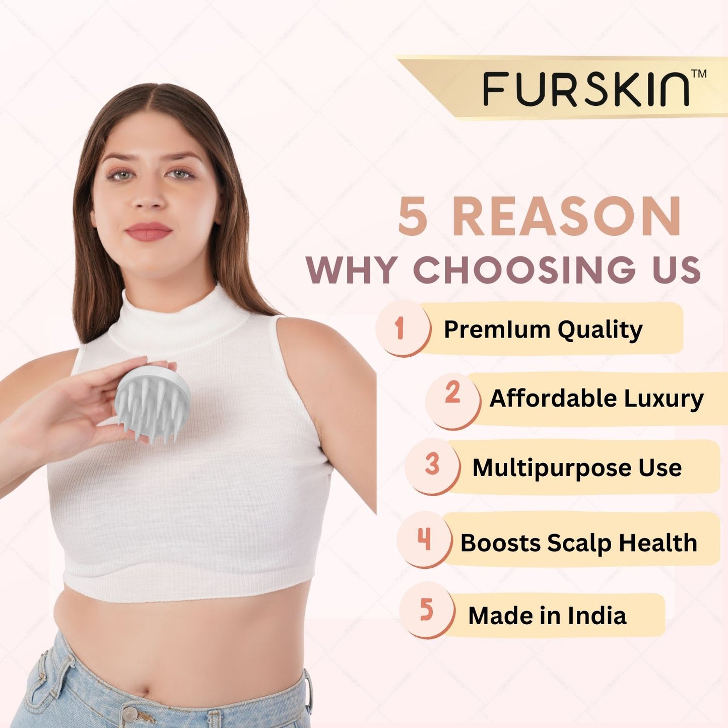 Furskin Soft Bristles Scalp Massager for Hair Growth – Head & Hair Massager, Manual Shampoo Brush for Exfoliating & Scalp Care. [ Marble White ]