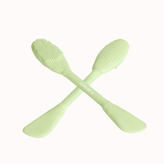 Furskin 3-in-1 Face & Lip Cleansing Brush | Ultra-Hygienic Soft Silicone Bristles for Gentle Exfoliation | Facial Mud, Clay & Charcoal Mask Applicator [Mint Green]