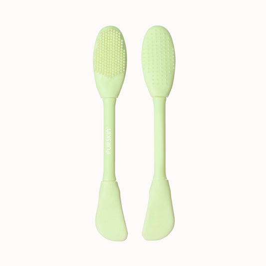Furskin 3-in-1 Face & Lip Cleansing Brush | Ultra-Hygienic Soft Silicone Bristles for Gentle Exfoliation | Facial Mud, Clay & Charcoal Mask Applicator [Mint Green]