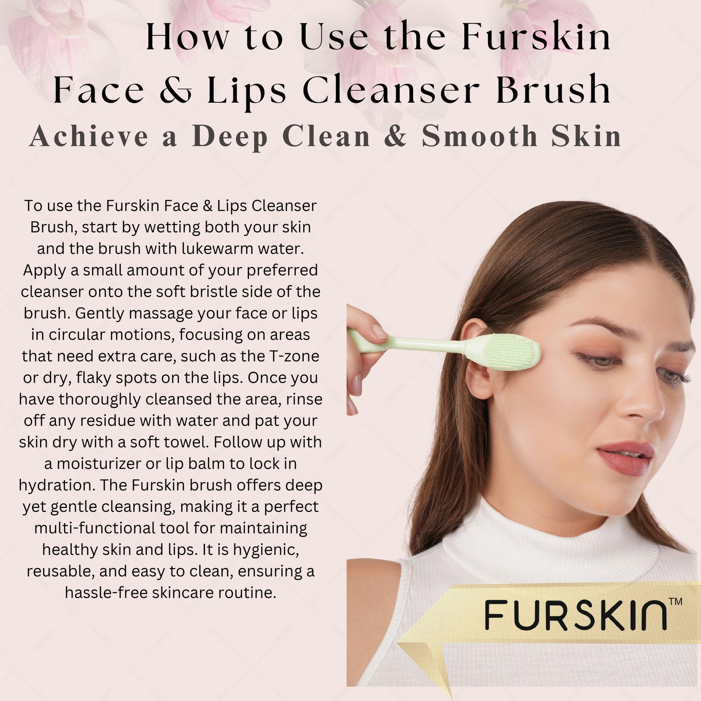 Furskin 3-in-1 Face & Lip Cleansing Brush | Ultra-Hygienic Soft Silicone Bristles for Gentle Exfoliation | Facial Mud, Clay & Charcoal Mask Applicator [Mint Green]