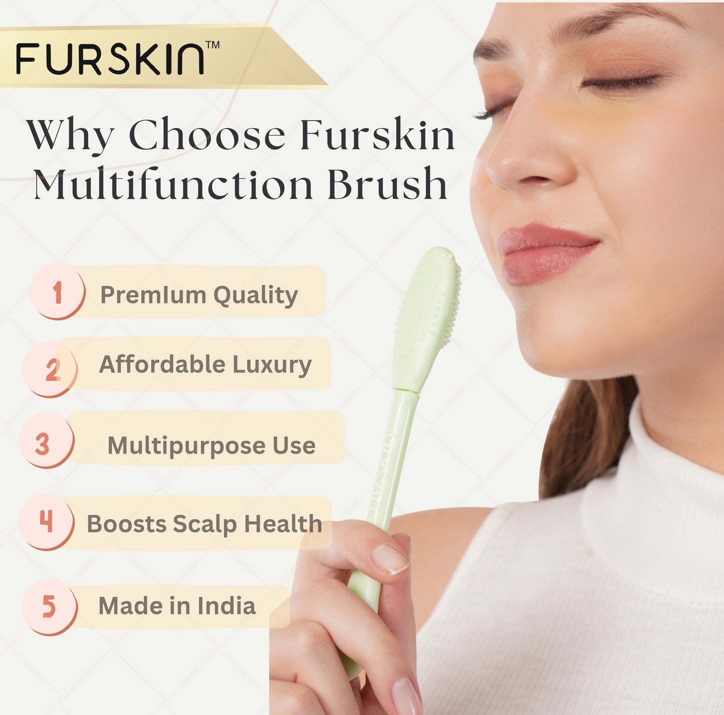 Furskin 3-in-1 Face & Lip Cleansing Brush | Ultra-Hygienic Soft Silicone Bristles for Gentle Exfoliation | Facial Mud, Clay & Charcoal Mask Applicator [Mint Green]